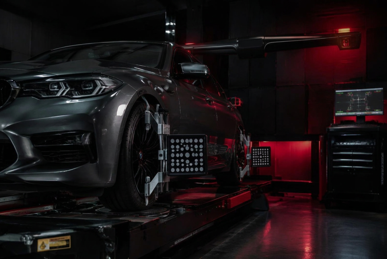 3D wheel alignment in progress
